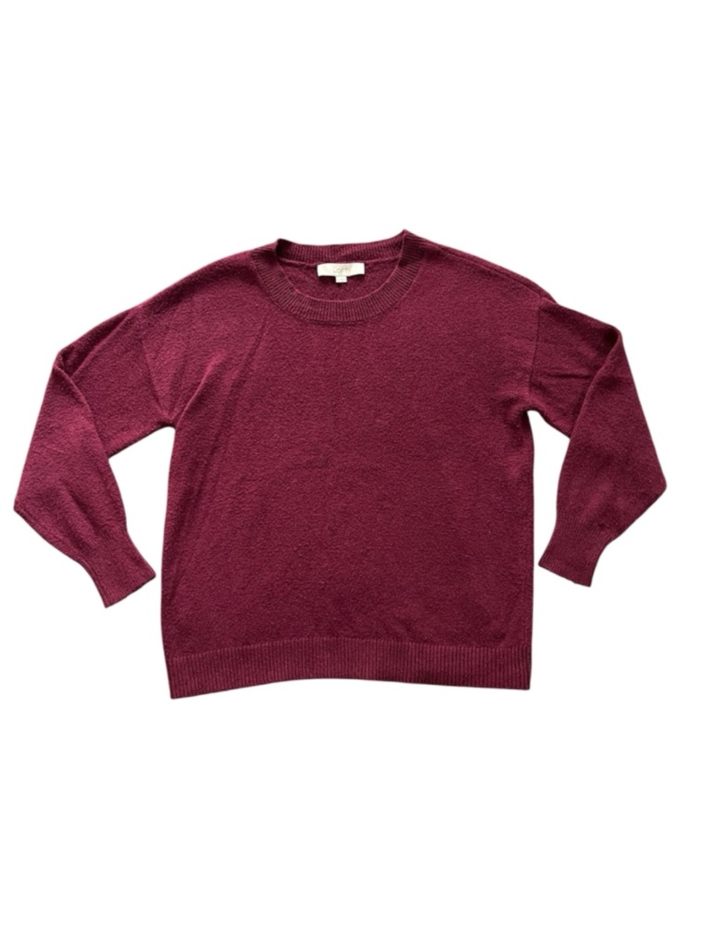 LOFT Cotton Blend Burgundy Midweight Crewneck Long Sleeve Knit Sweater Size S